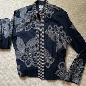 Chicos navy blue and white jacket with beautiful embroidery.